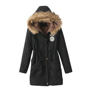 Black Women's Hooded Fleece Lined Winter Parka Coat with Faux Fur Trim sz M